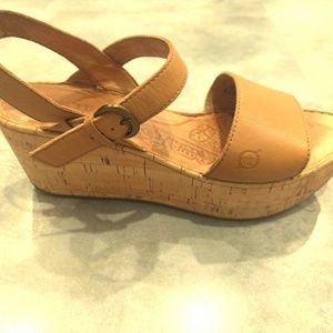 BORN Mae Leather Platform Cork Sandals, Tan sz 8